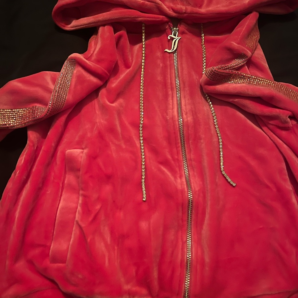 Juicy Couture 25th Anniversary Pink Hooded Zip-Up Jacket with Rhinestone Detail